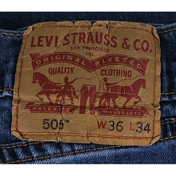 Levi Strauss Co Mens 36×34 Blue Jean Straight Pants Button Zip Pockets Stretch - Picture 2 of 3